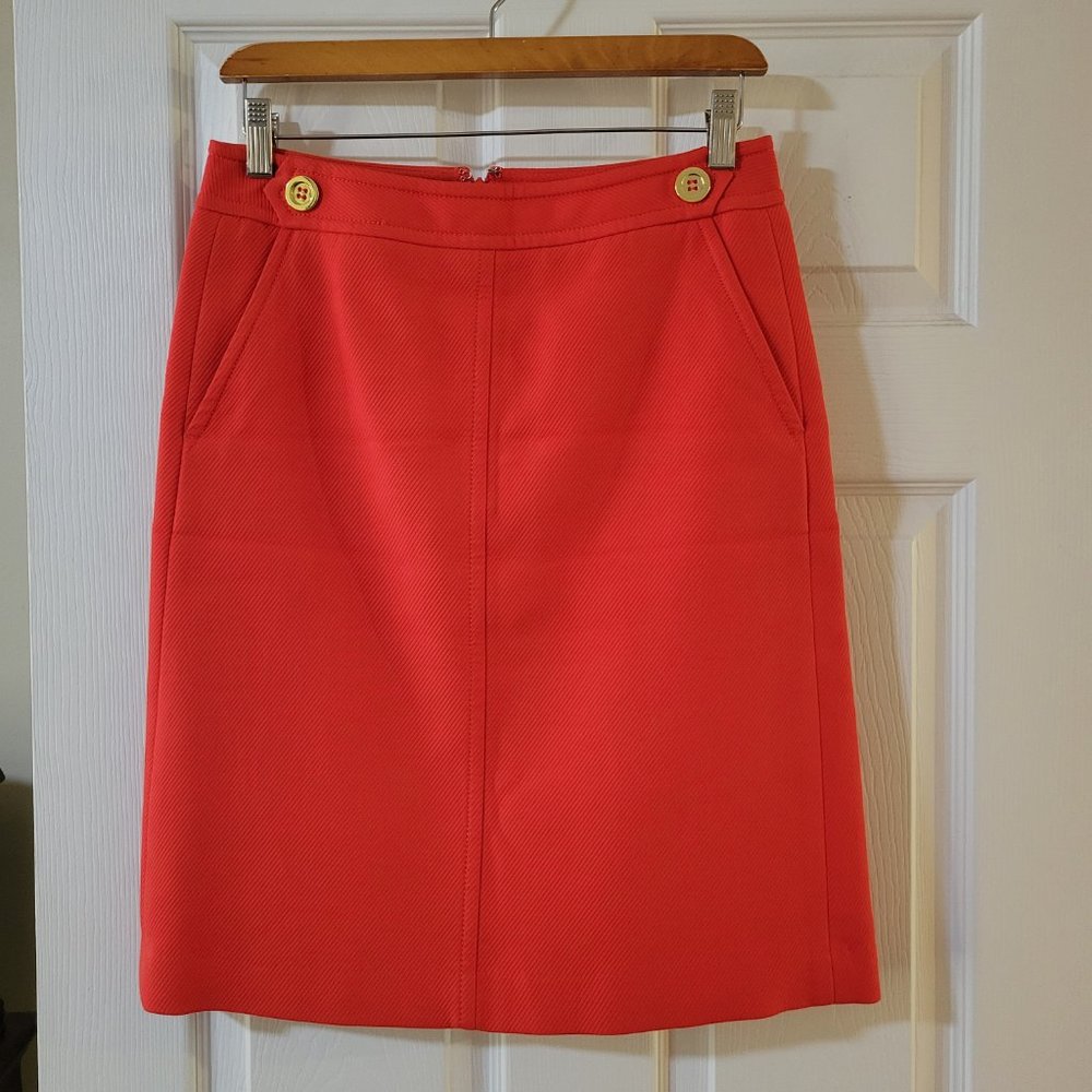 Talbots | Orange A-Line Pencil Skirt w/ Gold Button Accents, Size 2